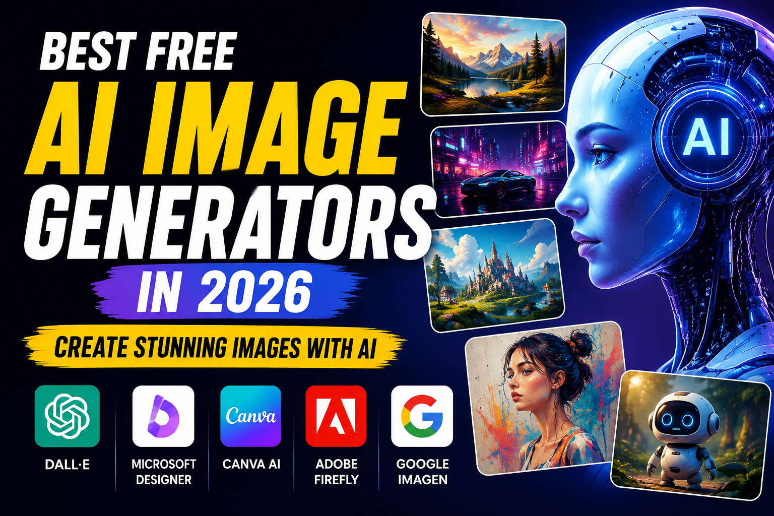 Best free AI image generators in 2026 including DALL-E, Canva AI, Adobe Firefly, Microsoft Designer and Google Imagen